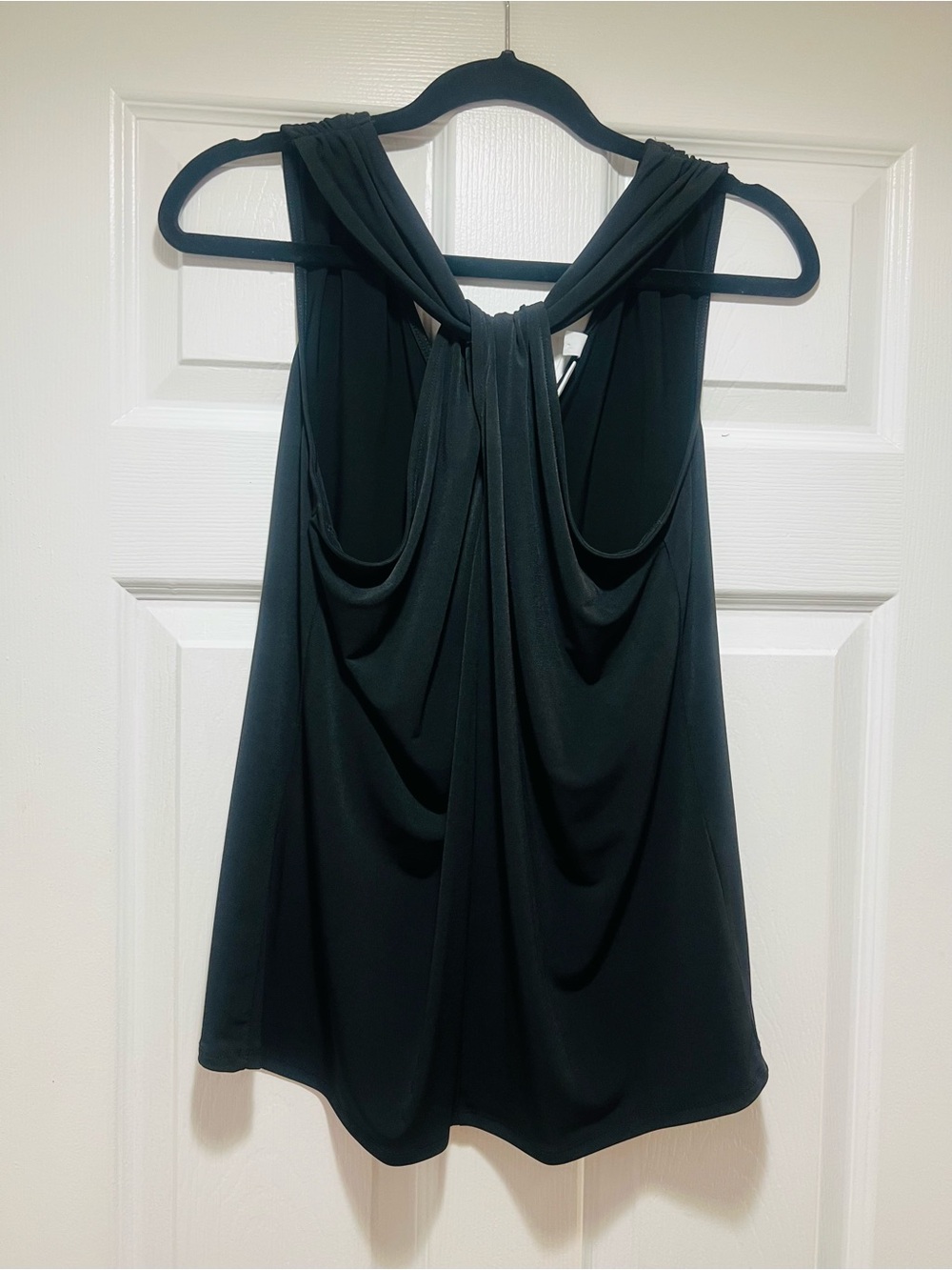 New York & Company Black Draped Twist Front Tank Top.